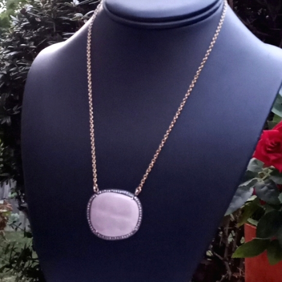 ESTATE 14K Vermeil Large Pink Ruby / Sapphire White Stone Halo Pendant Necklace - Picture 2 of 16